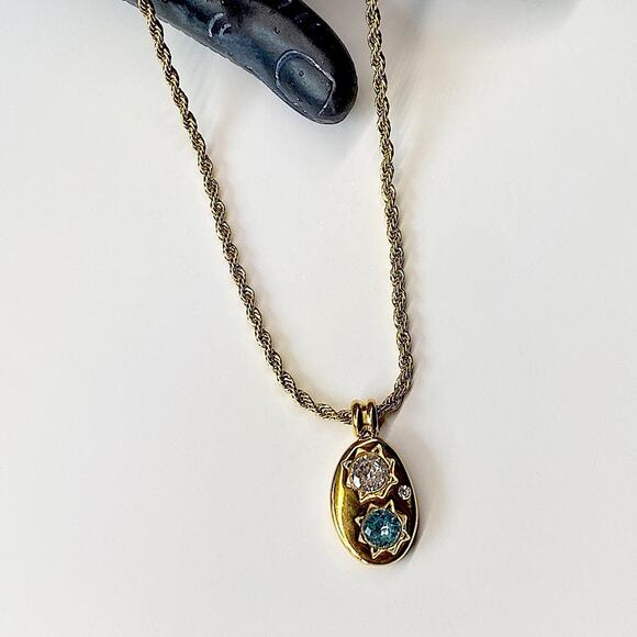 NEW Gold & Blue Crystal Pendant Necklace - Picture 8 of 10